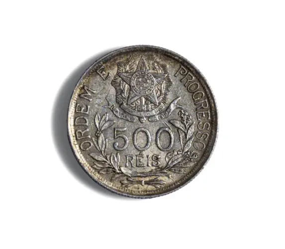 Moeda de 500 Réis Brasileiros - SOB. 90% Prata. Ano 1912. Veja descrição