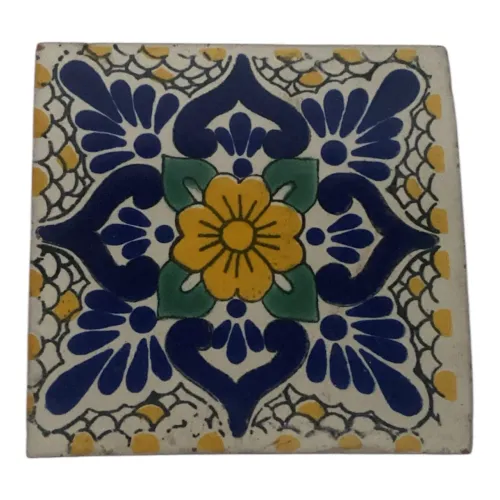 Kit com 9 azulejos de cerâmica mexicana talavera pintados à mão