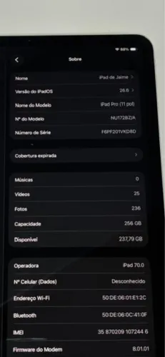 Ipad pro 256gb wi fi e celular