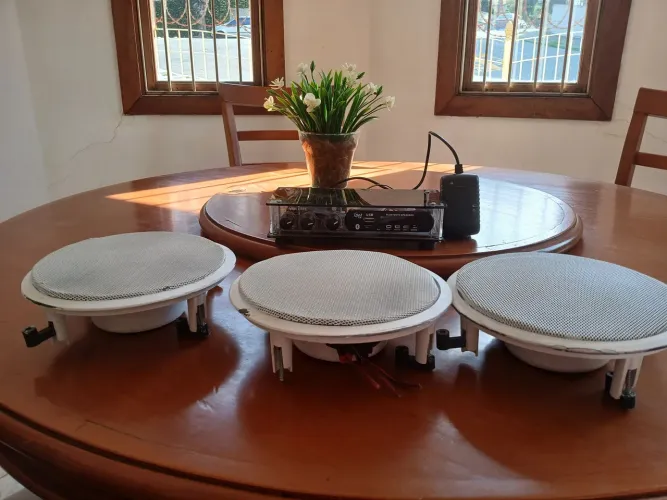 Amplificador Som Ambiente Bluetooth Música Orion + 3 Caixas de Som