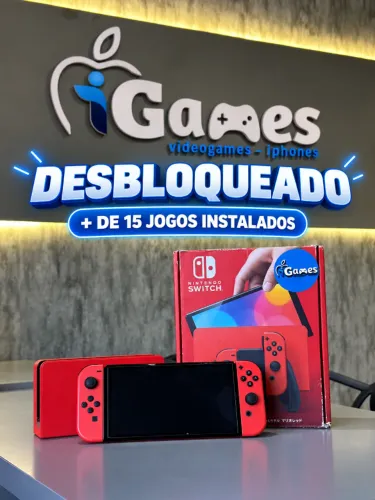 Switch Oled Desbloqueado 512g Edição Mario + 40 Jogos | Loja Física iGames