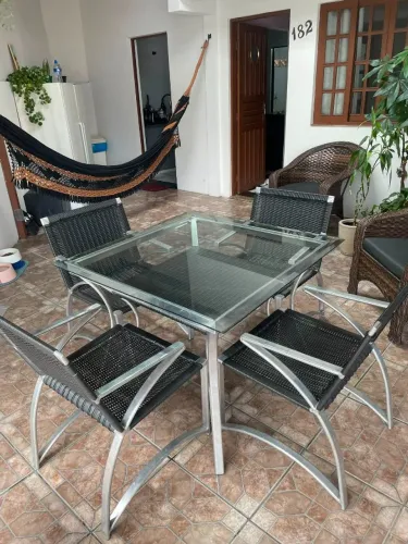 MESA Conjunto de Fibra Sintética Preta *Acompanha Vidro*