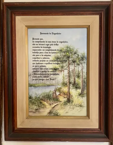Quadro pintado em cerâmica homenagem ao engenheiro