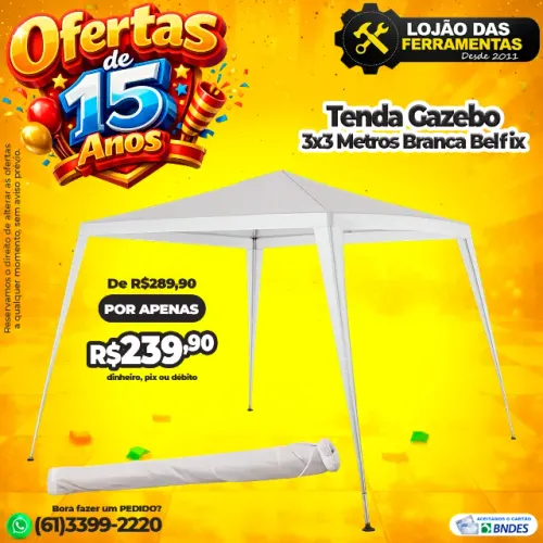 Tenda Gazebo 3x3 Metros Branca Belfix