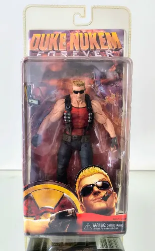 Action figure do jogo Duke Nukem Forever na embalagem, completa e original Neca, 2k Games