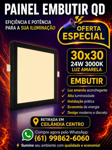 PAINEL EMBUTIR PT QD 30x30 24W 3000K