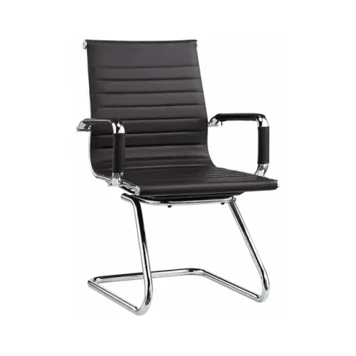 Cadeira de Recepção Charles Eames Preta com Braço e Base Cromada 30401