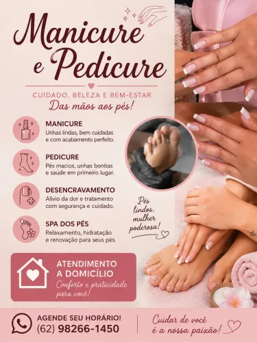 Manicure e pedicure e desing em sombrancelha a domicílio