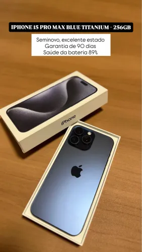 iPhone 15 Pro Max 256GB Blue Titanium, Seminovo 89%, Garantia
