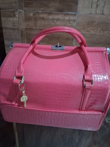 Maleta de Maquiagem Crocodilo Rosa