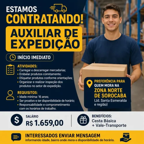 Auxiliar de Expedição - Início Imediato | Zona Norte