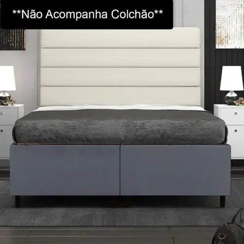 Cama Base Box Casal Cinza Medieval