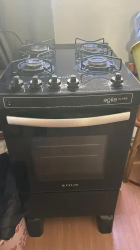 Fogão Atlas Agile Glass 4 Bocas Preto Acendimento Automático
