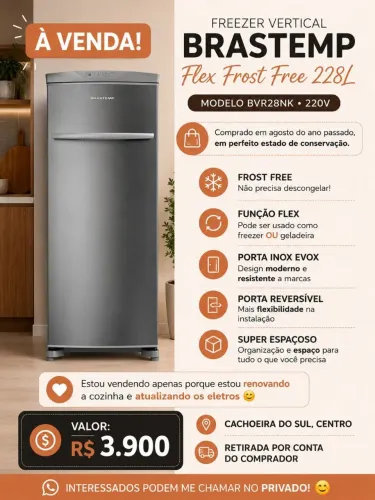 Freezer Vertical Brastemp Flex Frost Free 228 Litros - BVR28NK 220V