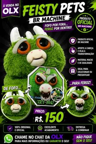 ? Feisty Pets BR Machine - Monstrinho Verde | Fofo por Fora, Feroz por Dentro! ?