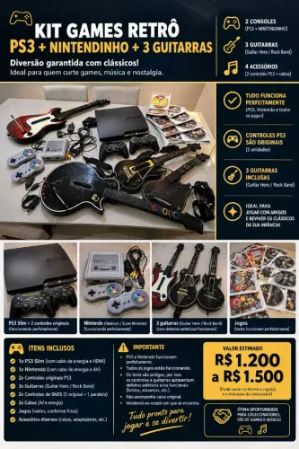 PS3 + Nintendinho + Guitarras + Jogos