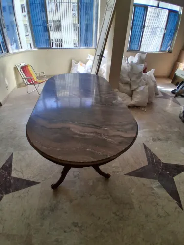 MESA JANTAR MADEIRA E MARMORE ESPETACULAR 