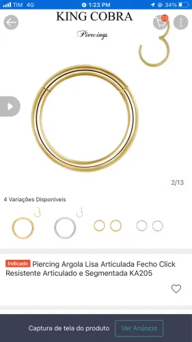 piercing argola lisa segmentada click