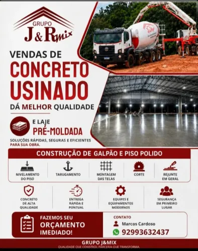vendas de concreto usinado e laje pré-moldada em geral
