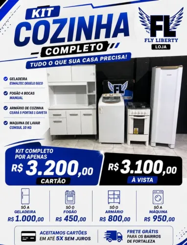 KIT COZINHA GELADEIRA+ARMÁRIO+MÁQUINA DE LAVAR+ FOGÃO