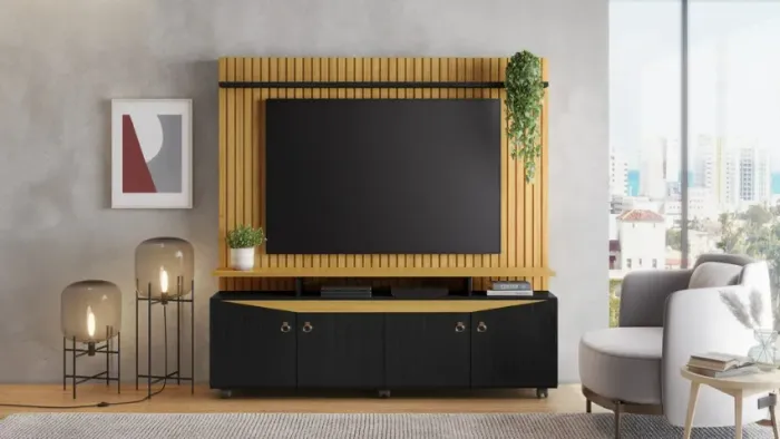 Estante Home para Tv até 65 Polegadas Conceito Candian Nature-Preto - Montagem Grátis 