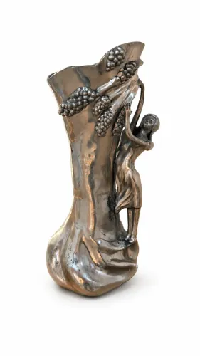 Vaso Decorativo Art Nouveau com Escultura Feminina em Metal