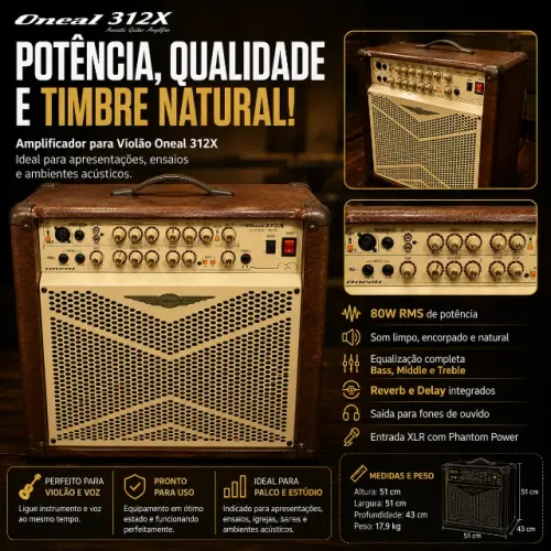AMPLIFICADOR ONEAL OCV 312X - VIOLÃO E VOZ CUBO