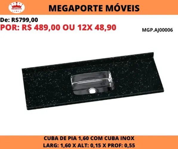 Pedra de Pia 1,60 Cuba Inox
