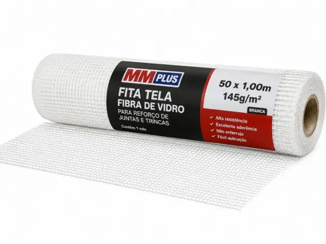 FITA TELA DE FIBRA DE VIDRO 50mm x 1,00m - 145g/m² - BRANCA | MM PLUS