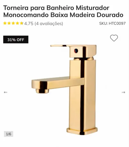 Torneira para Banheiro Misturador Monocomando Baixa Madeira Dourado