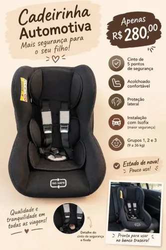 Leve conforto para seu bebê. Cadeirinha Automotiva.