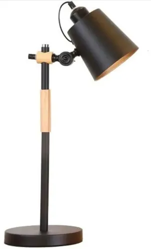 Luminária de Mesa Articulada Alumínio Madeira 55cm Base 18cm E27 40W Moderno Retrô