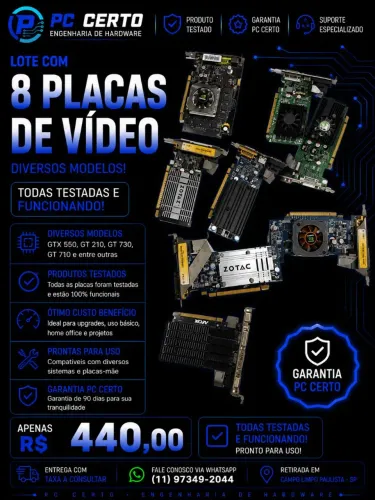 Lote com 8 Placas de Vídeo Testadas | GT 210, GT 710, GT 730, GTX 550 e Mais | R$ 440