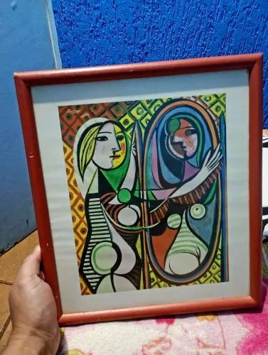 Reprodução quadro obra garota em frente ao espelho artista espanhol Pablo Picasso 27x21
