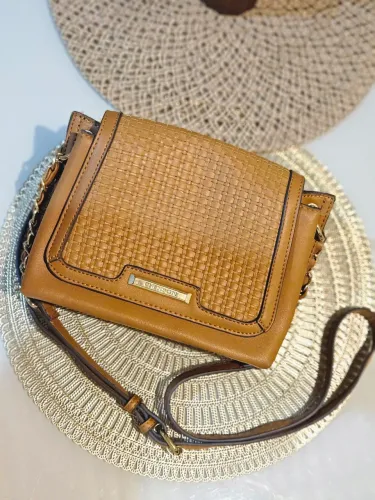Bolsa Feminina Caramelo Transversal Tiracolo Detalhe Trançado