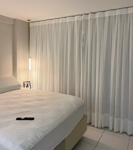Cortina na prega macho feita no linho misto