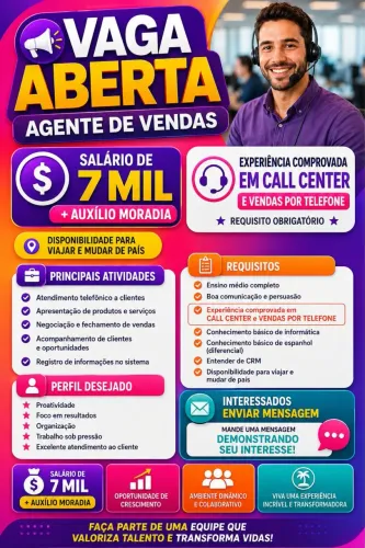 Agente de vendas - R$ 7 mil