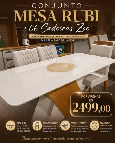 Mesa de Jantar Rubi com 6 cadeiras