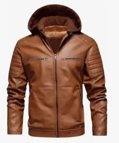 Jaqueta Couro Casaco Forrado C/ Capuz Moto Peluciada Inverno
