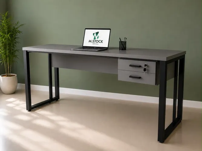 Mesa na cor chumbo com 2 gavetas grande
