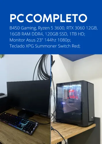 PC Desktop RTX 3060 12GB, 16GB RAM + Monitor 23" 144hz 1080p + Teclado Switch Red
