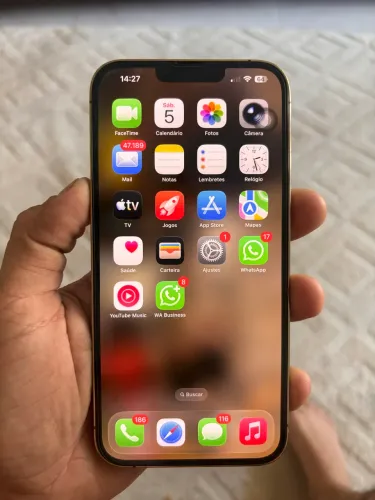 iPhone 13 Pro Max 256 gold , completo funcionando tudo , bateria 100% .