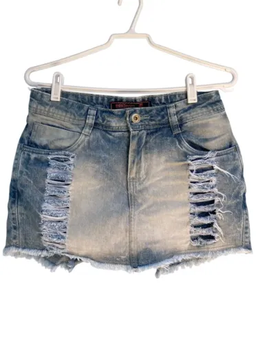 Short Saia Jeans Feminino Destroyed, Tamanho M
