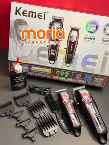 Máquina de Cortar Cabelo KEMEI 8526 Combo 2 Kemei Recarregável Completas (Abra o Anuncio)