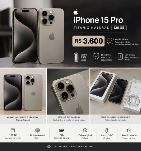 iPhone 15 Pro 128 gb - Titânio Natural