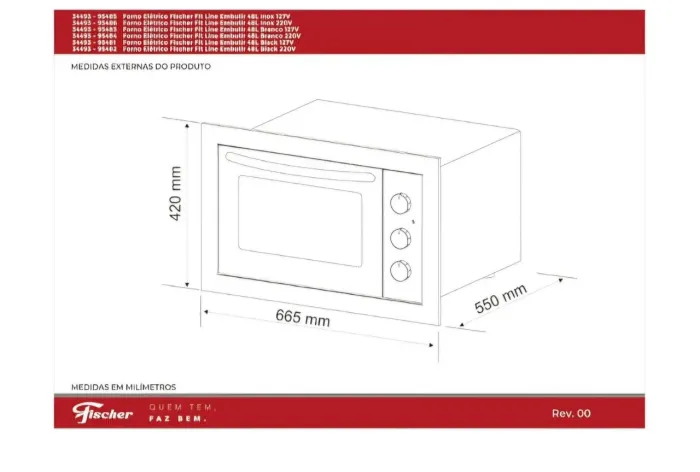FISCHER FORNO ELÉTRICO EMBUTIR FIT LINE 48L BLACK 220V 34493-95482