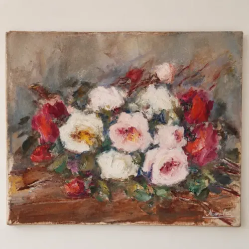 Natureza-Morta de Rosas ? Óleo sobre Tela (Original de Marilen)
