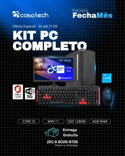 PC Completo Intel Core i3 4GB SSD 120GB Monitor LED Teclado Gamer e Mouse