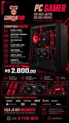 PC Gamer Ryzen 5 5500 | GTX 1650 4GB | 16GB RAM | SSD 500GB