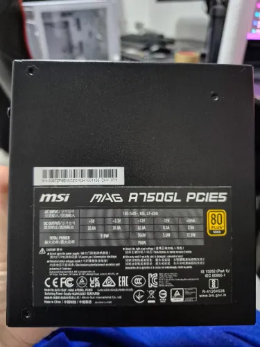 Fonte MSI MAG A750GL PCIE5 750W 80 Plus Gold Full Modular